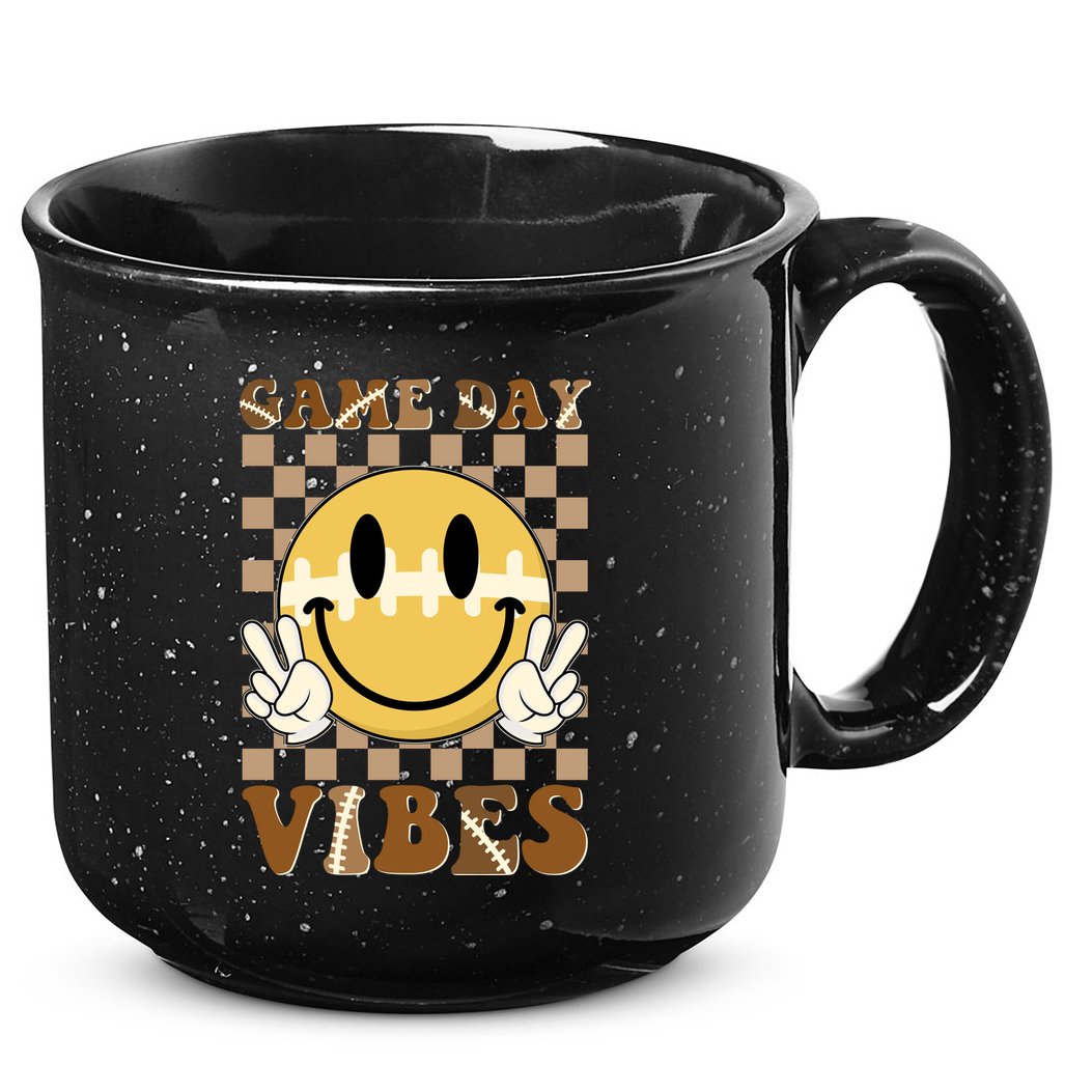Retro Game Day Vibes Smiley Emoji Football Fan 15oz Campfire Ceramic Mug