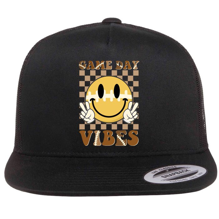 Retro Game Day Vibes Smiley Emoji Football Fan Flatbill Hat