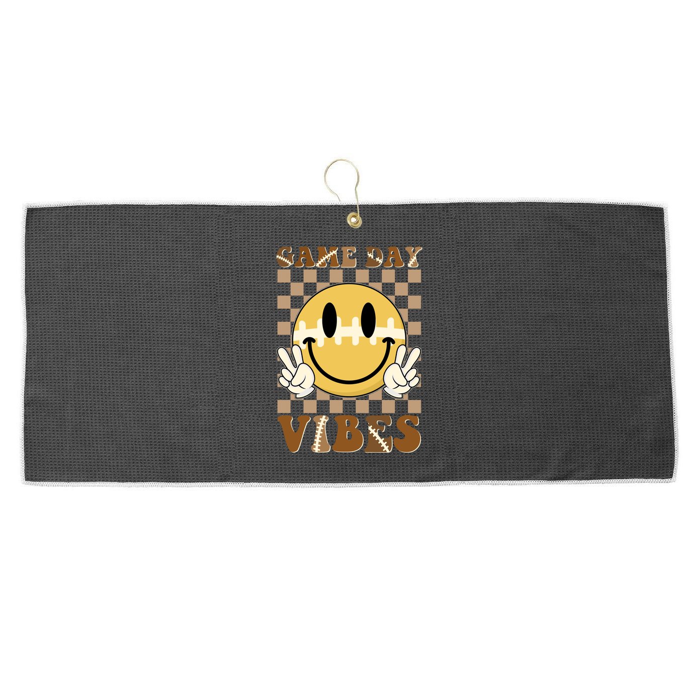 Retro Game Day Vibes Smiley Emoji Football Fan Large Microfiber Waffle Golf Towel