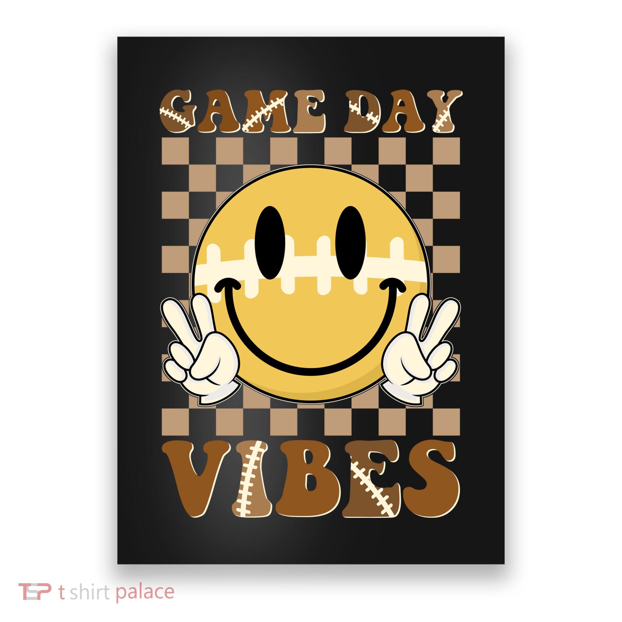 Retro Game Day Vibes Smiley Emoji Football Fan Poster