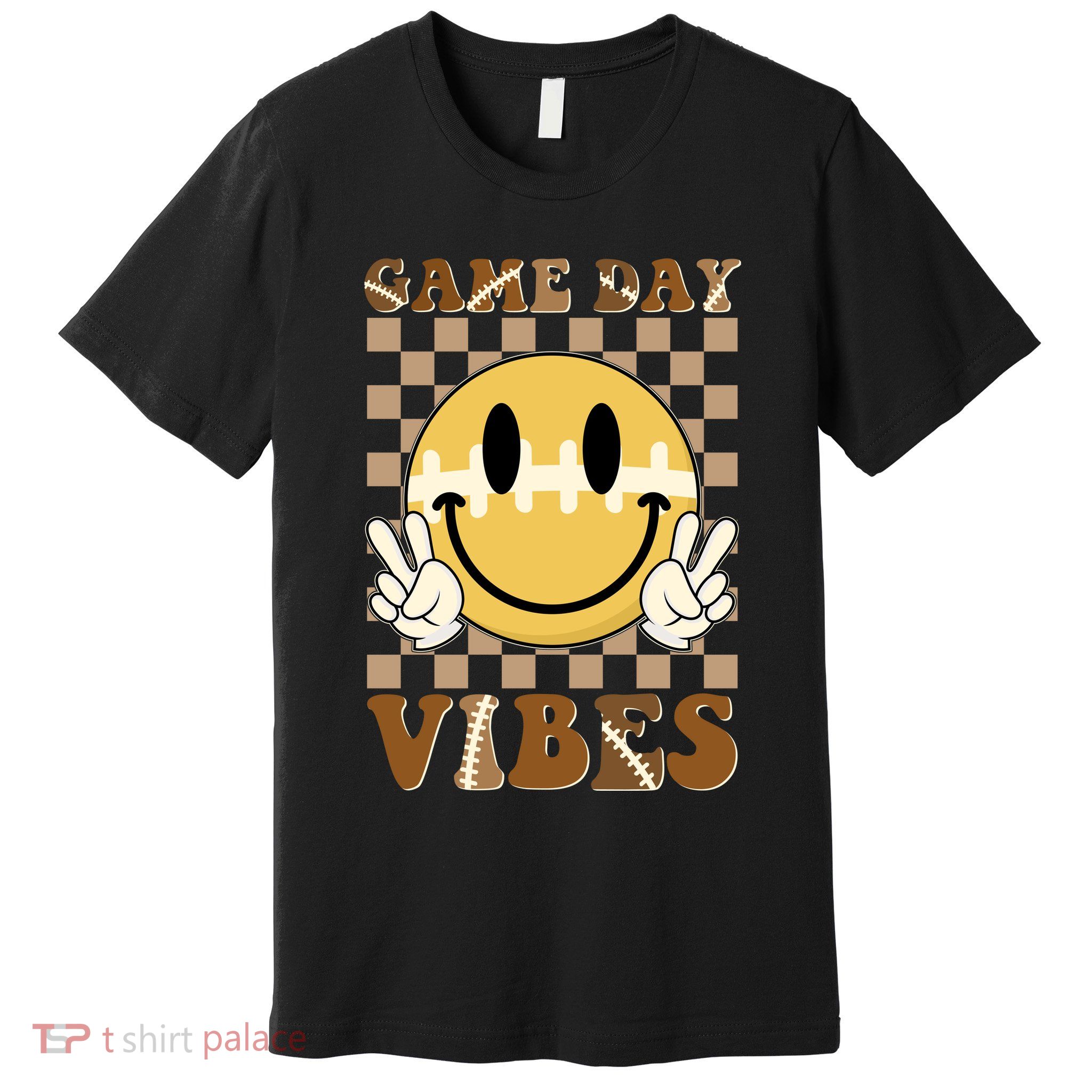 Retro Game Day Vibes Smiley Emoji Football Fan Premium T-Shirt