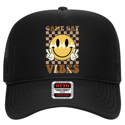 Retro Game Day Vibes Smiley Emoji Football Fan Trucker Hat