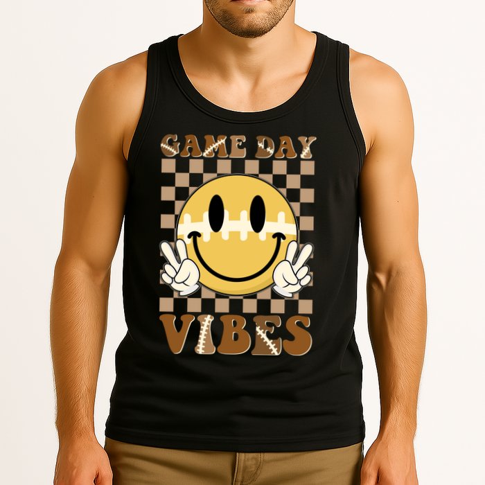 Retro Game Day Vibes Smiley Emoji Football Fan Tank Top