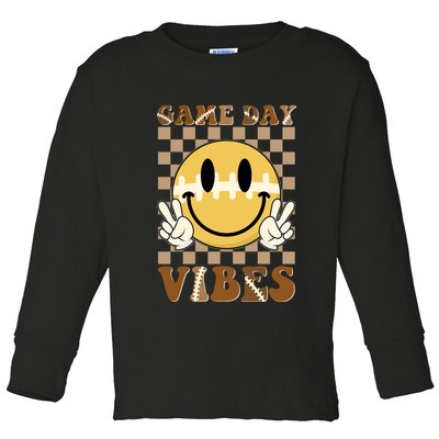 Retro Game Day Vibes Smiley Emoji Football Fan Toddler Long Sleeve Shirt