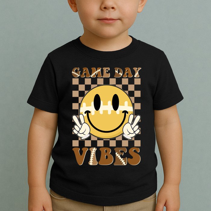 Retro Game Day Vibes Smiley Emoji Football Fan Toddler T-Shirt