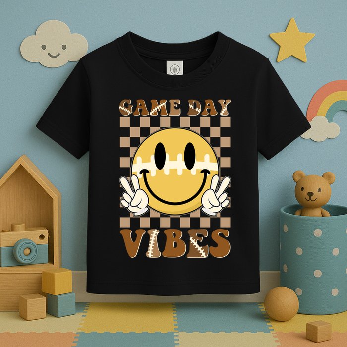 Retro Game Day Vibes Smiley Emoji Football Fan Toddler T-Shirt