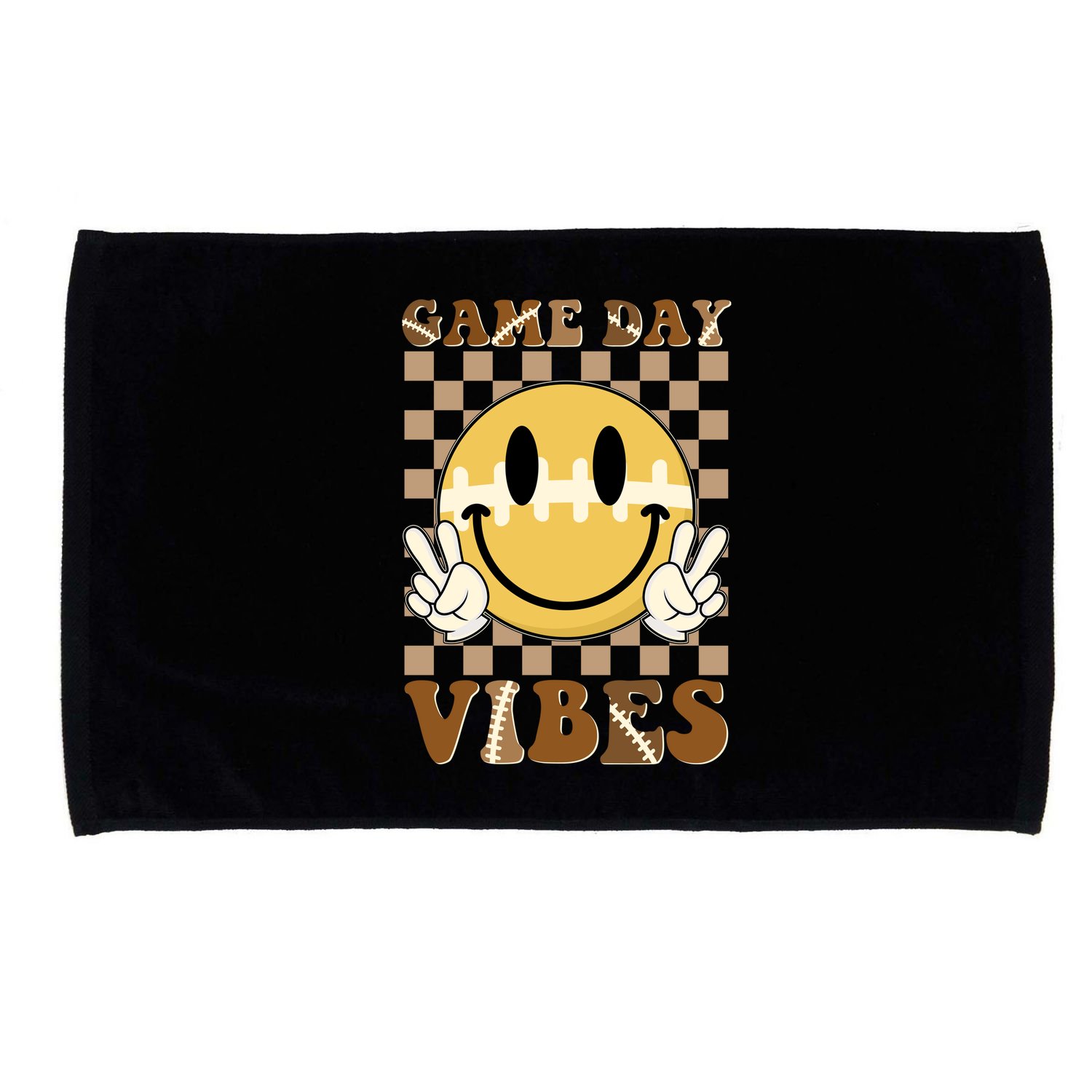 Retro Game Day Vibes Smiley Emoji Football Fan Microfiber Hand Towel