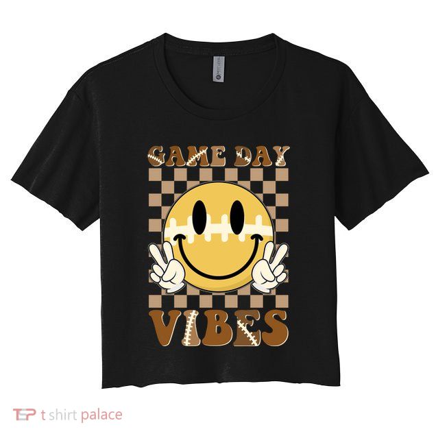 Retro Game Day Vibes Smiley Emoji Football Fan Crop Top