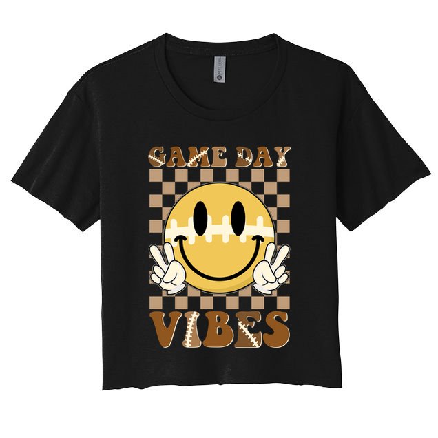 Retro Game Day Vibes Smiley Emoji Football Fan Crop Top