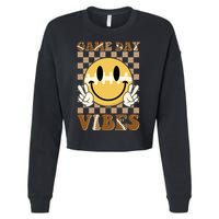 Retro Game Day Vibes Smiley Emoji Football Fan Cropped Pullover Crew