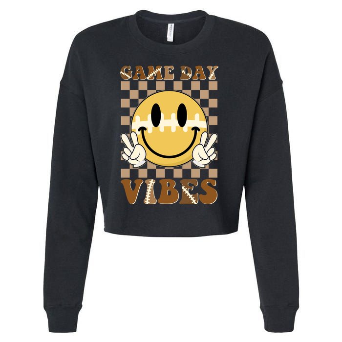 Retro Game Day Vibes Smiley Emoji Football Fan Cropped Pullover Crew