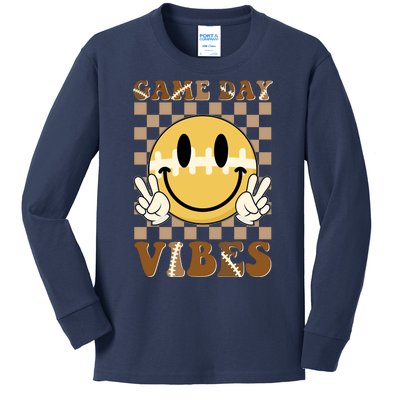 Retro Game Day Vibes Smiley Emoji Football Fan Kids Long Sleeve Shirt