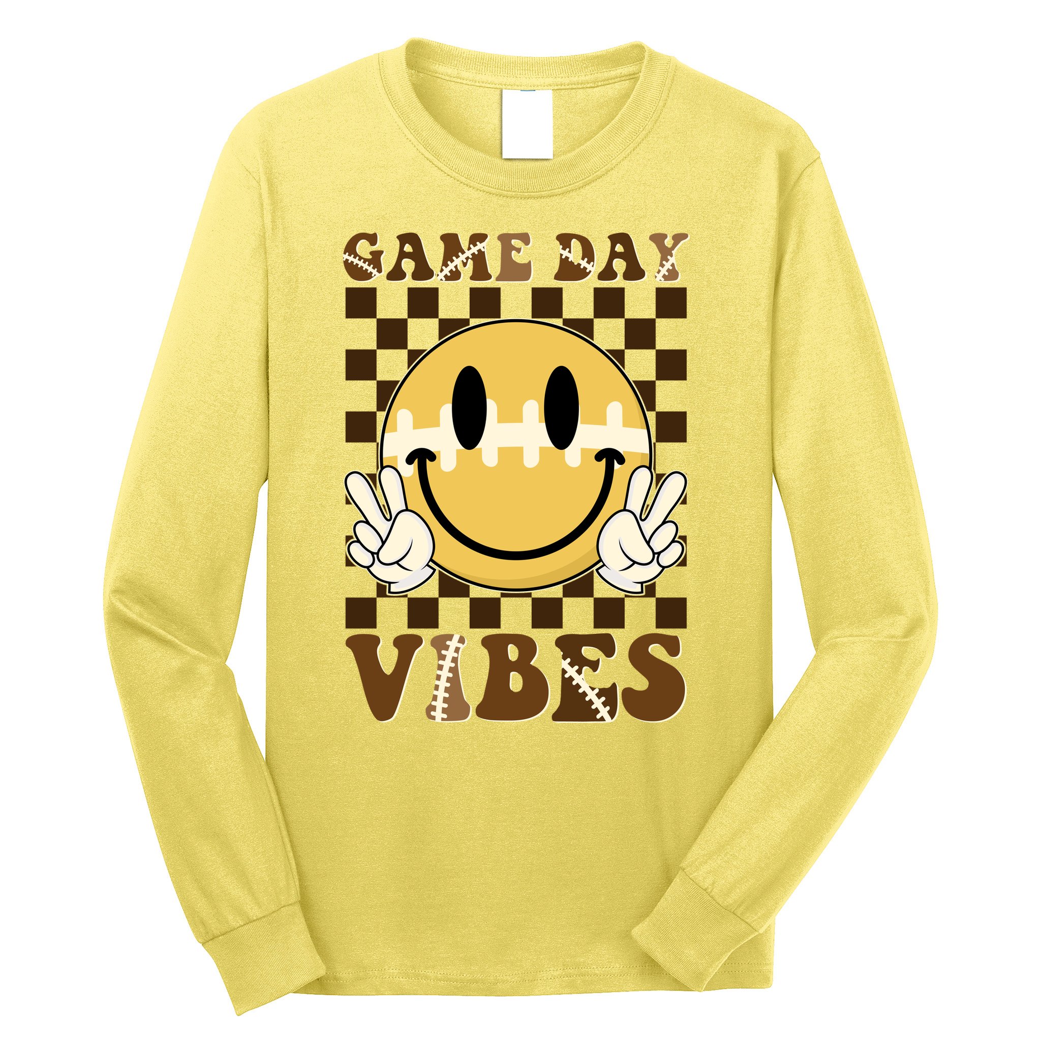 Retro Game Day Vibes Smiley Emoji Football Fan Long Sleeve Shirt