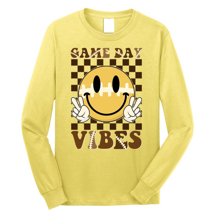 Retro Game Day Vibes Smiley Emoji Football Fan Long Sleeve Shirt