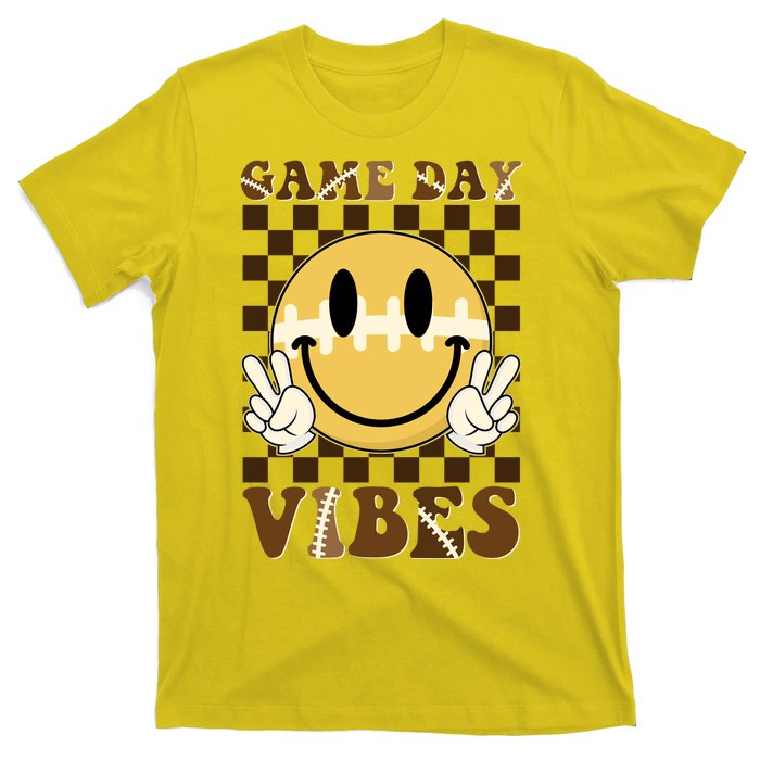 Retro Game Day Vibes Smiley Emoji Football Fan T-Shirt