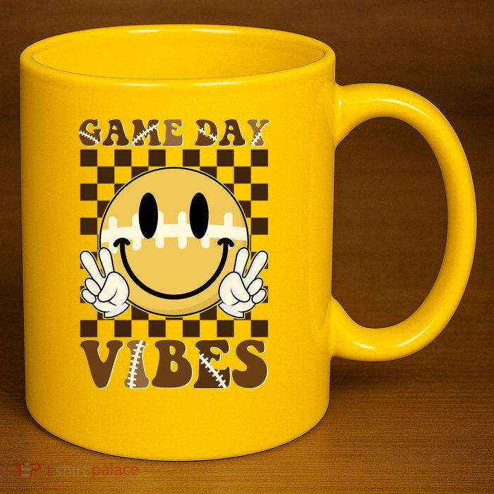 Retro Game Day Vibes Smiley Emoji Football Fan 11oz C Handle Ceramic Mug