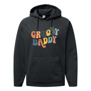 Retro Groovy Daddy Gifts for Dad Fathers Day Performance Fleece Hoodie