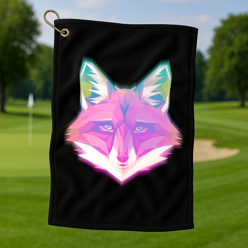 Retro Glowing Digital Polygon Fox Golf Towel