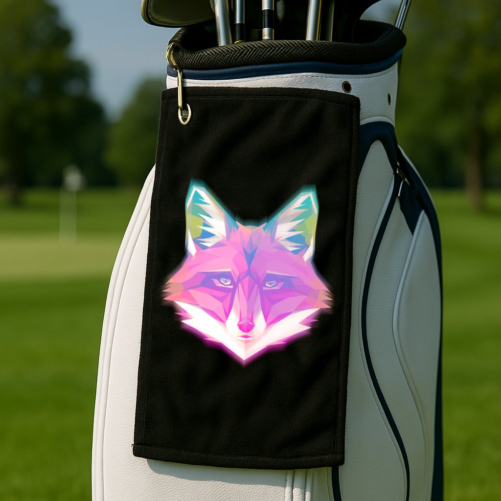 Retro Glowing Digital Polygon Fox Golf Towel
