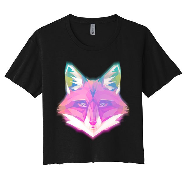 Retro Glowing Digital Polygon Fox Crop Top