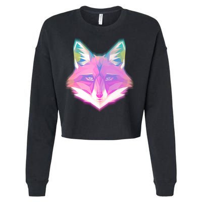 Retro Glowing Digital Polygon Fox Cropped Pullover Crew