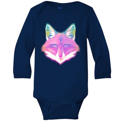 Retro Glowing Digital Polygon Fox Baby Long Sleeve Bodysuit