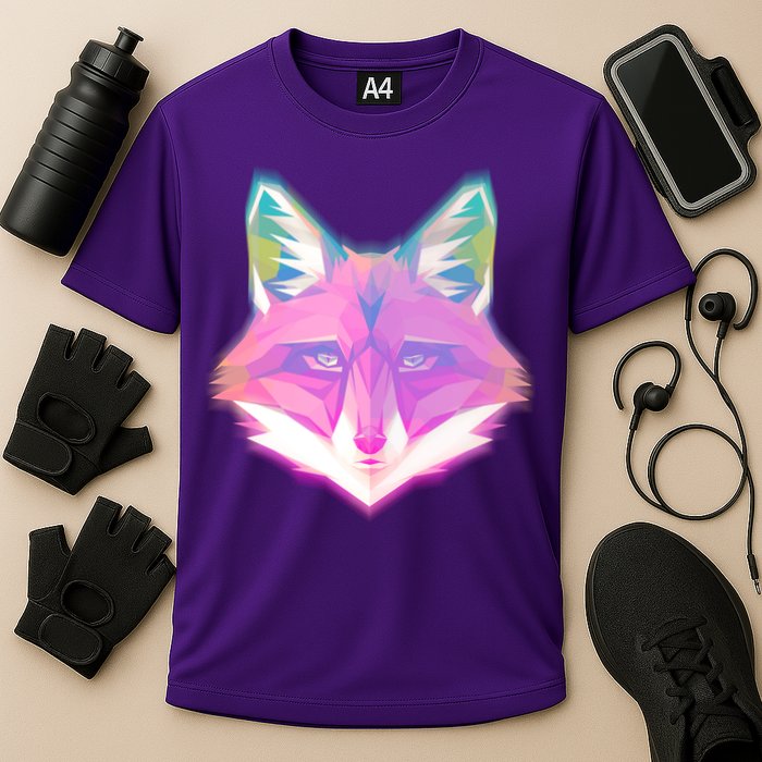 Retro Glowing Digital Polygon Fox Performance Shirt