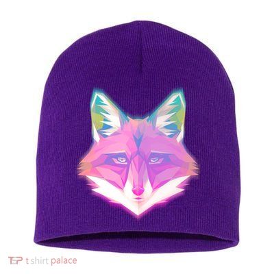 Retro Glowing Digital Polygon Fox Short Acrylic Beanie