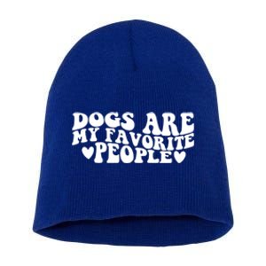 Retro Groovy Dogs Are My Favorite People Dog Owner Lover Gift Short Acrylic Beanie