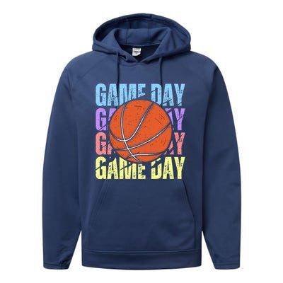 Retro Game Day Basketball Lovers Vintage Mom Mother's Day Meaningful Gift Performance Fleece Hoodie