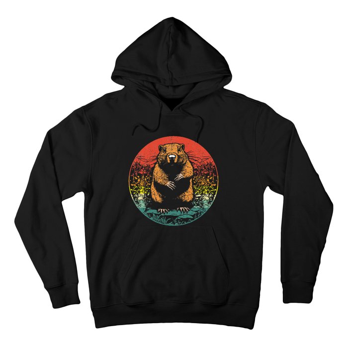 Retro Groundhog Day Cute Woodchuck Groundhog Hoodie