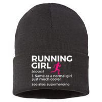 Running Girl Definition Funny Runner Sustainable Knit Beanie