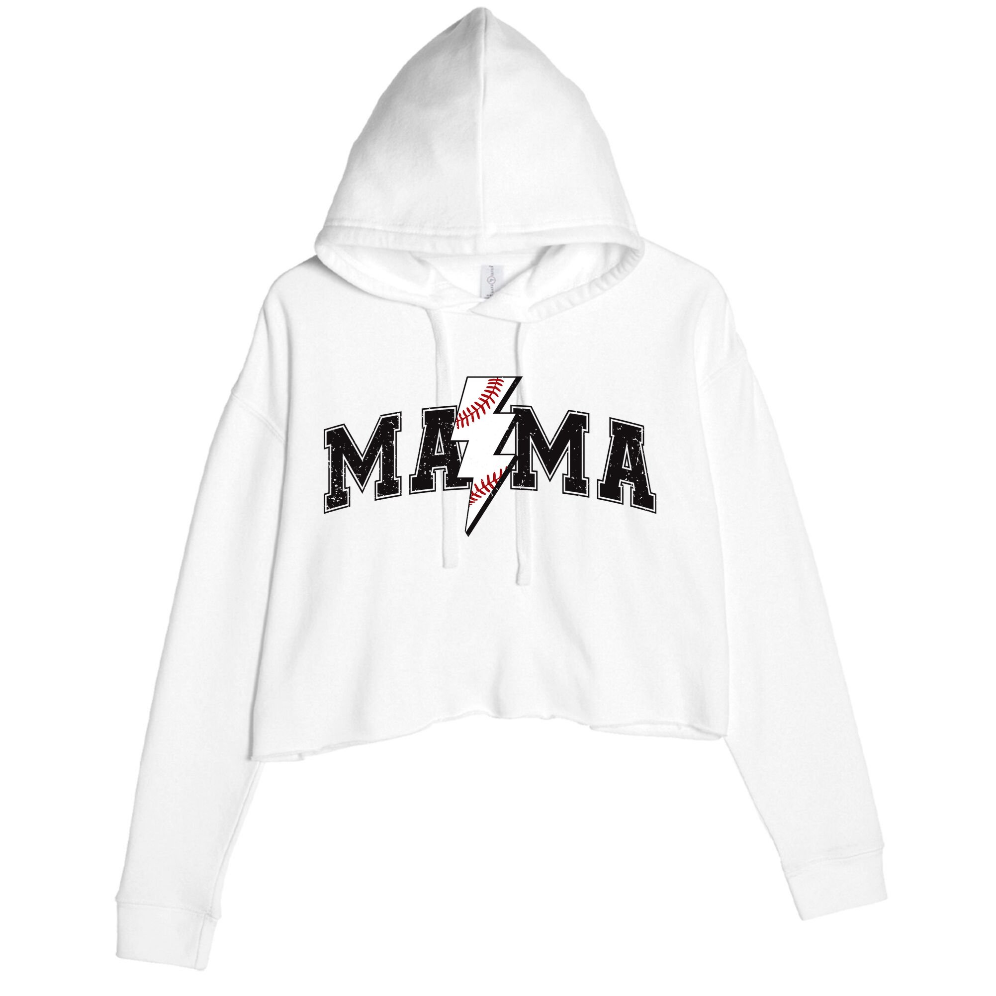 Retro Game Day Baseball Mama Mom Sport Lover Crop Fleece Hoodie