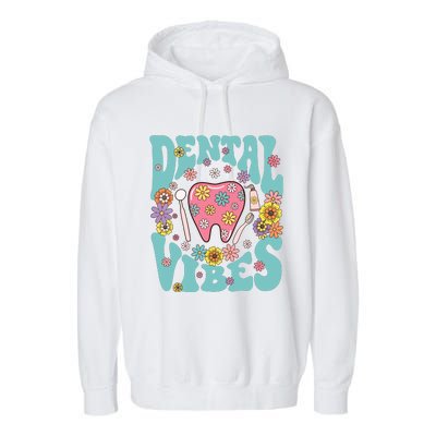 Retro Groovy Dental Vibes Funny Dentist Hygienist Garment-Dyed Fleece Hoodie