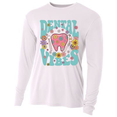 Retro Groovy Dental Vibes Funny Dentist Hygienist Cooling Performance Long Sleeve Crew