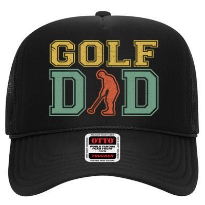 Retro Golf Dad For Golf Lovers Active Gift For Father's Day High Crown Mesh Back Trucker Hat