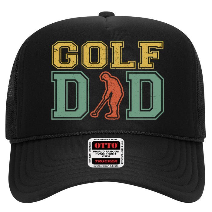 Retro Golf Dad For Golf Lovers Active Gift For Father's Day High Crown Mesh Back Trucker Hat