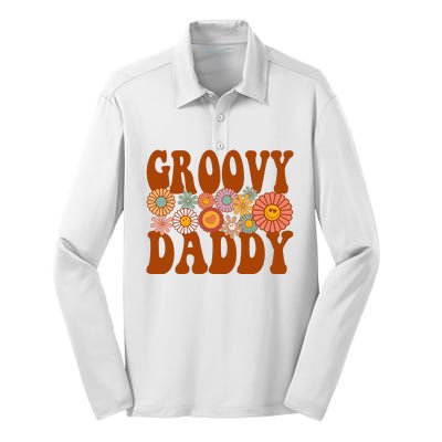 Retro Groovy Daddy Matching Family 1st Birthday Party Silk Touch Performance Long Sleeve Polo