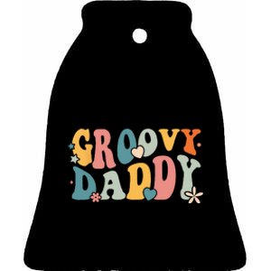 Retro Groovy Daddy Matching Family 1st Birthday Party Ceramic Bell Ornament