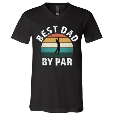 Retro Golfer Dad Fun Vintage Sunset Father Playing Golf Pun V-Neck T-Shirt