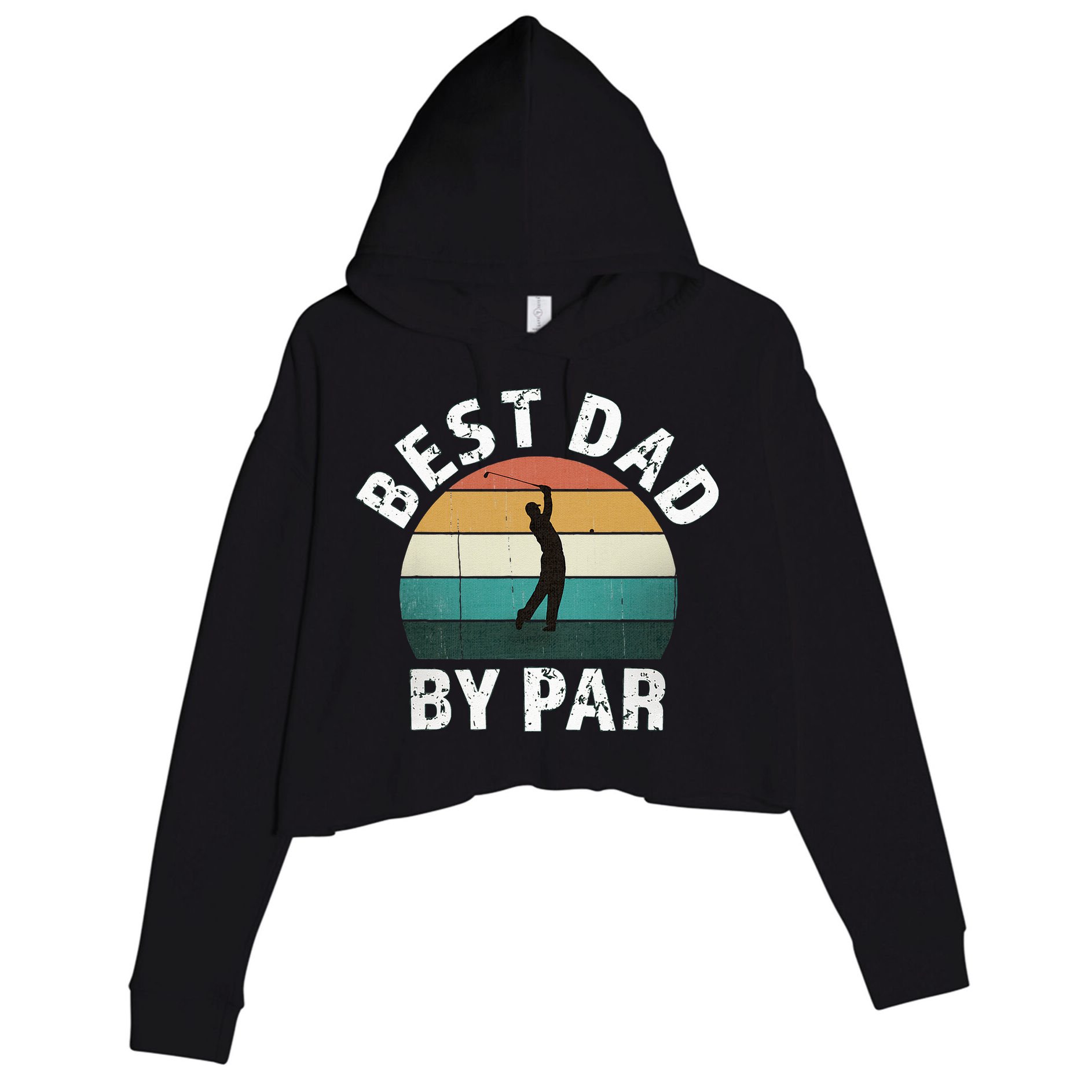 Retro Golfer Dad Fun Vintage Sunset Father Playing Golf Pun Crop Fleece Hoodie