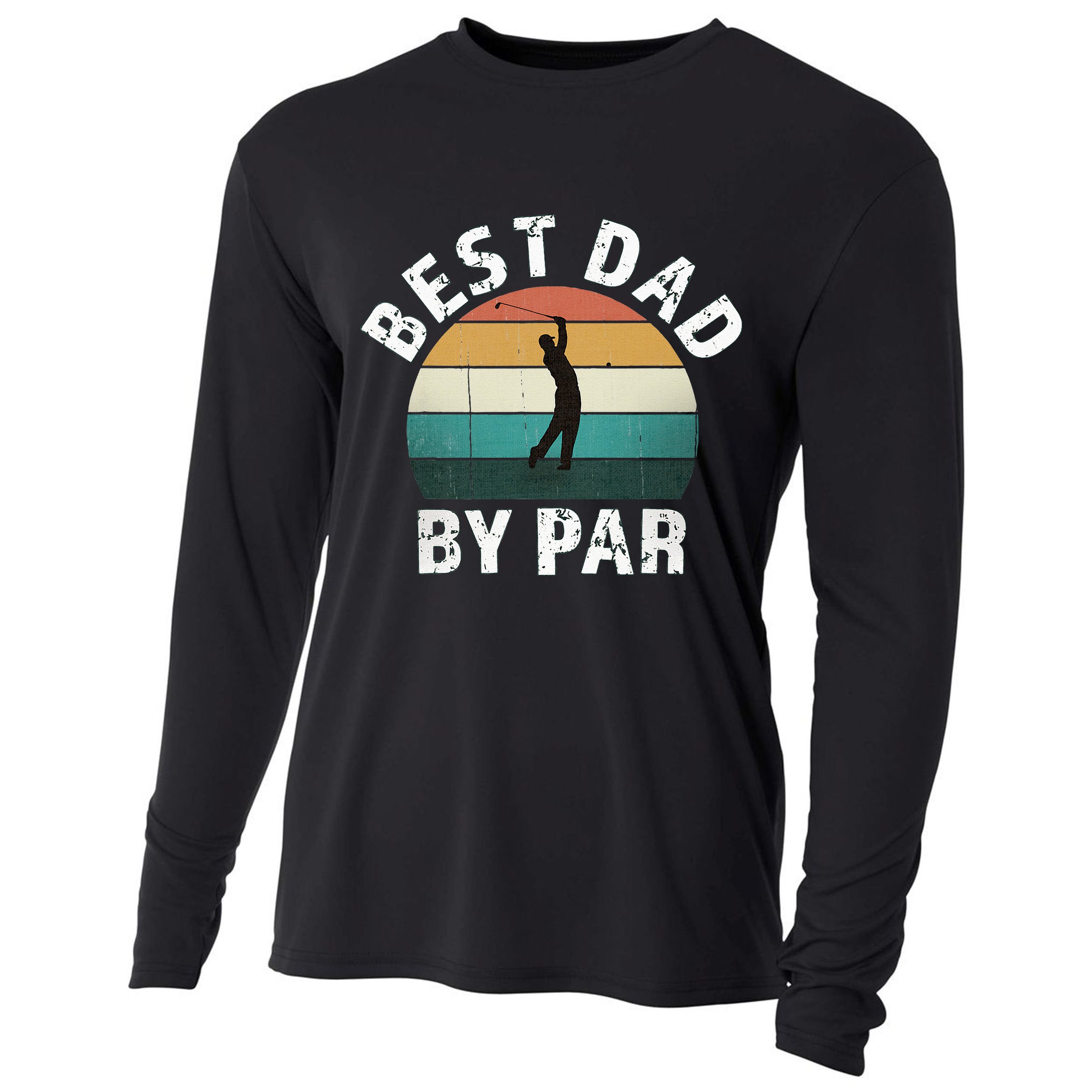 Retro Golfer Dad Fun Vintage Sunset Father Playing Golf Pun Cooling Performance Long Sleeve Crew