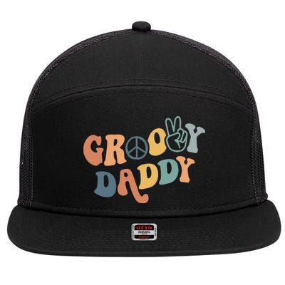 Retro Groovy Daddy Matching Family 1st Birthday Party 7 Panel Mesh Trucker Snapback Hat