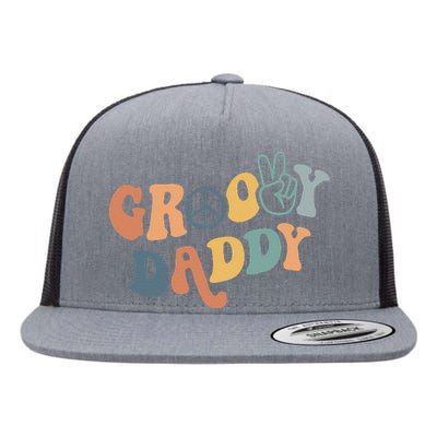 Retro Groovy Daddy Matching Family 1st Birthday Party Flat Bill Trucker Hat