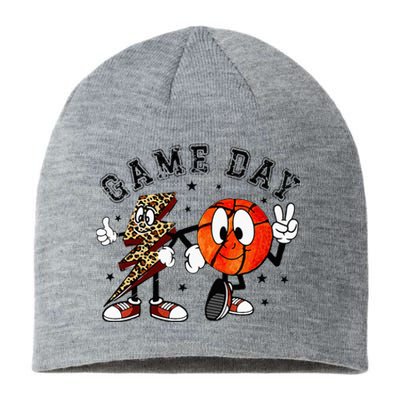 Retro Game Day Basketball Lighting Bolt Leopard Basketball Sustainable Beanie