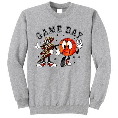 Retro Game Day Basketball Lighting Bolt Leopard Basketball Tall Sweatshirt