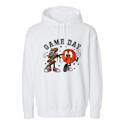 Retro Game Day Basketball Lighting Bolt Leopard Basketball Garment-Dyed Fleece Hoodie