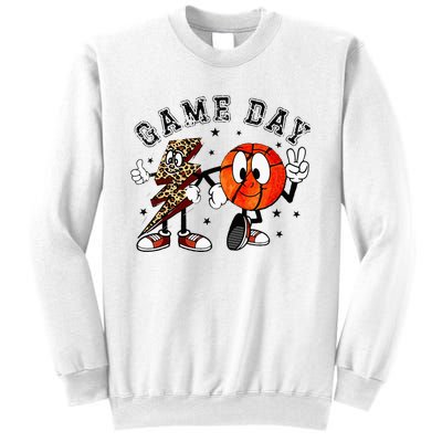 Retro Game Day Basketball Lighting Bolt Leopard Basketball Sweatshirt