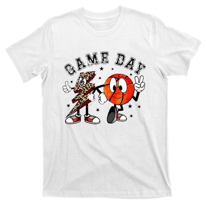 Retro Game Day Basketball Lighting Bolt Leopard Basketball T-Shirt