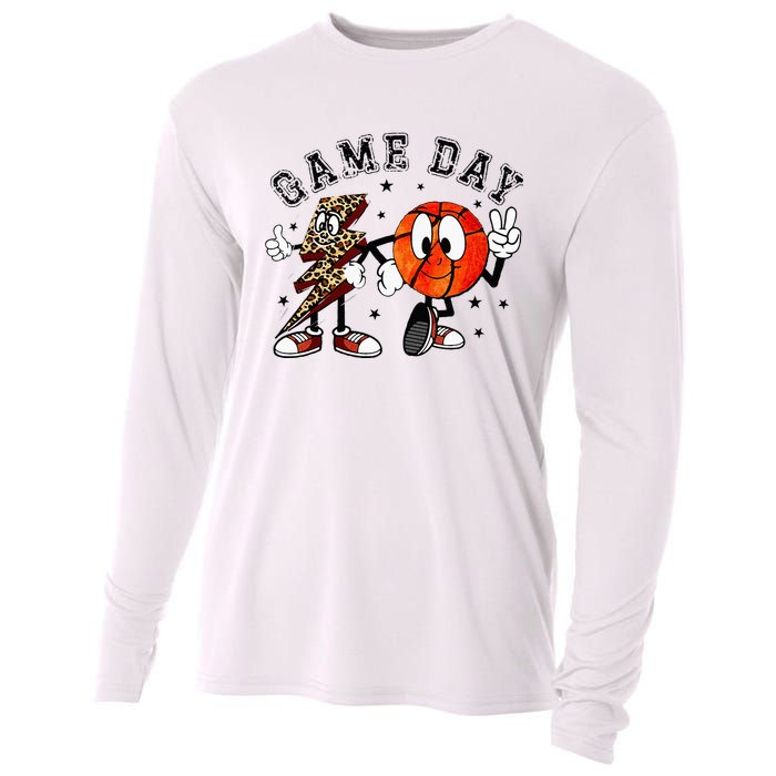 Retro Game Day Basketball Lighting Bolt Leopard Basketball Cooling Performance Long Sleeve Crew